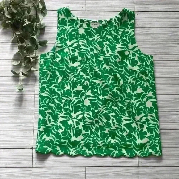 J Crew Factory sleeveless tulip back scalloped edge tropical tank top - Picture 1 of 8